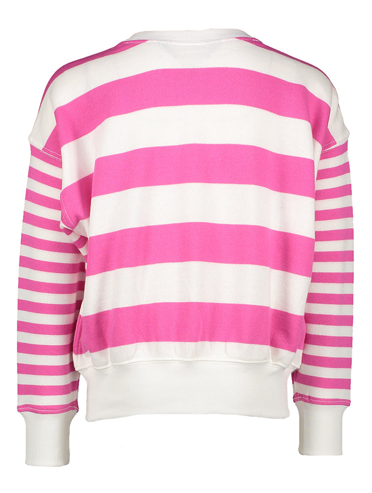 Pull à col rond rayé fuchsia et blanc Ralph Lauren