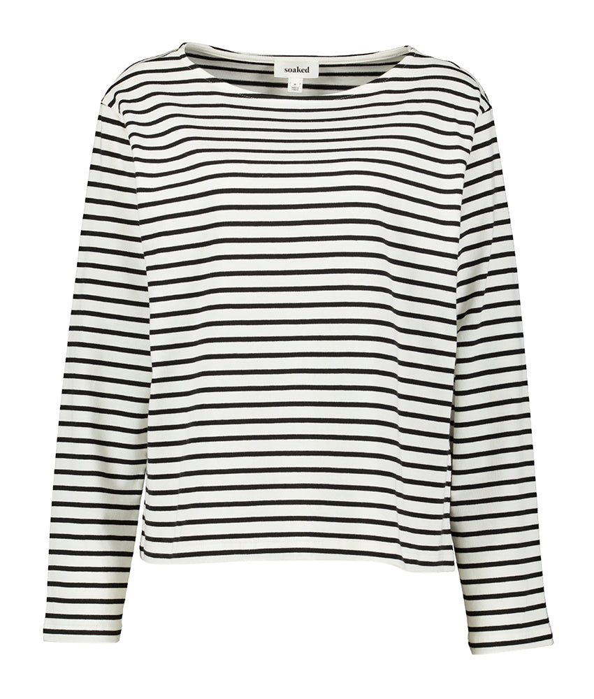 T-shirt à manches longues en coton écru à rayures horizontales noires, imprégné de luxe