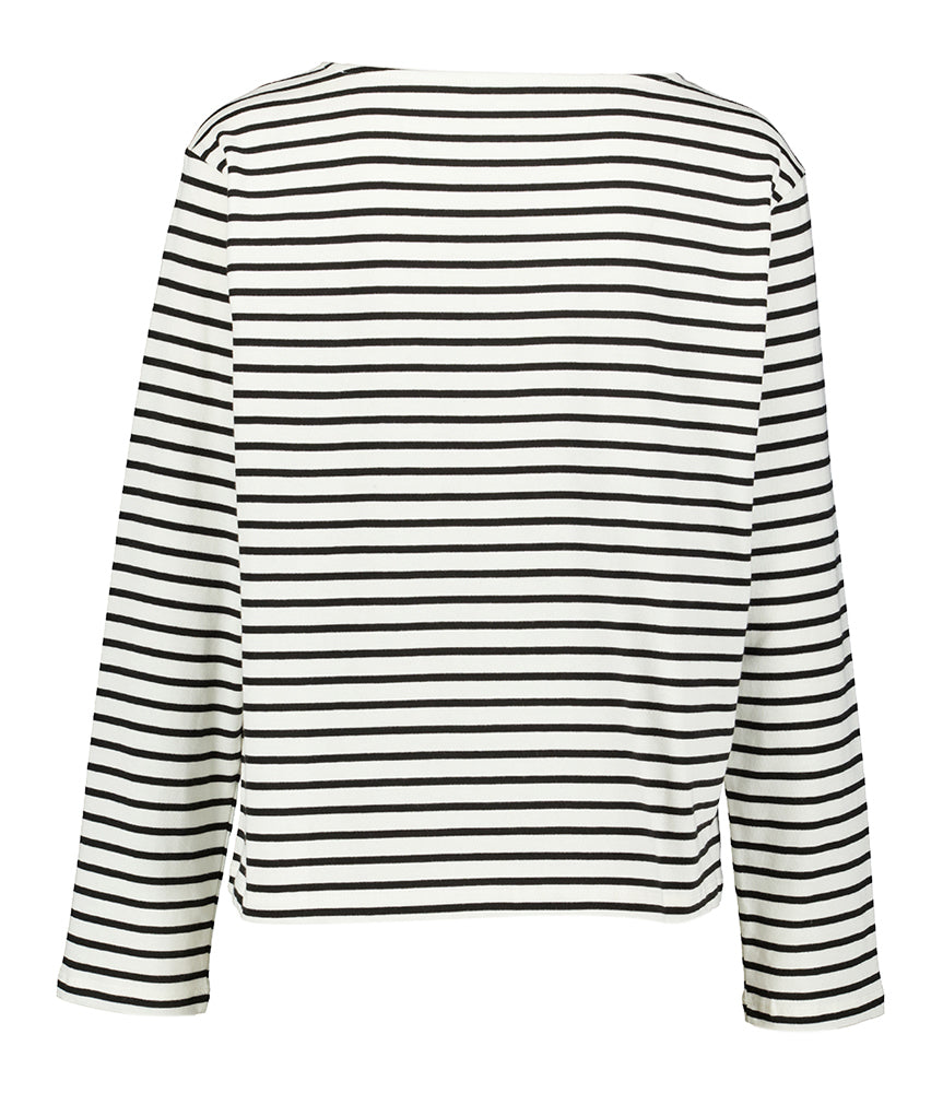 T-shirt à manches longues en coton écru à rayures horizontales noires, imprégné de luxe