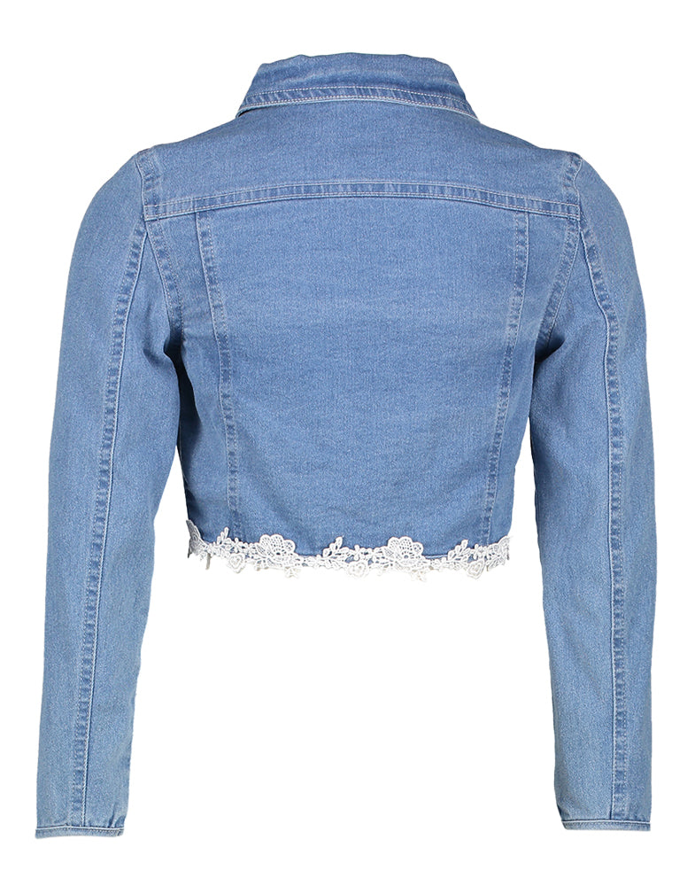 Veste en jean bleu avec détail en dentelle en bas, communion Diamante Blu