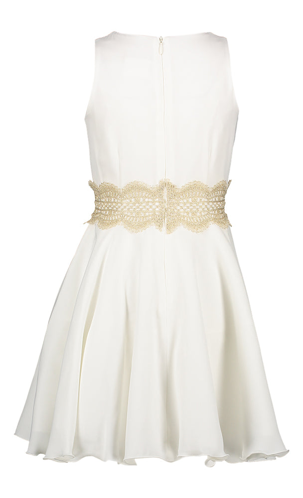 Ecru jurk met goudkleurige tailleband Communie Diamante Blu