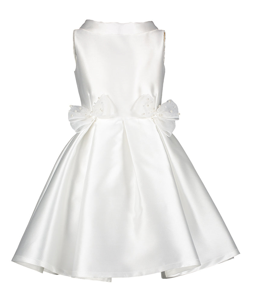 Witte glanzende jurk met strikken Communie Miss Leod