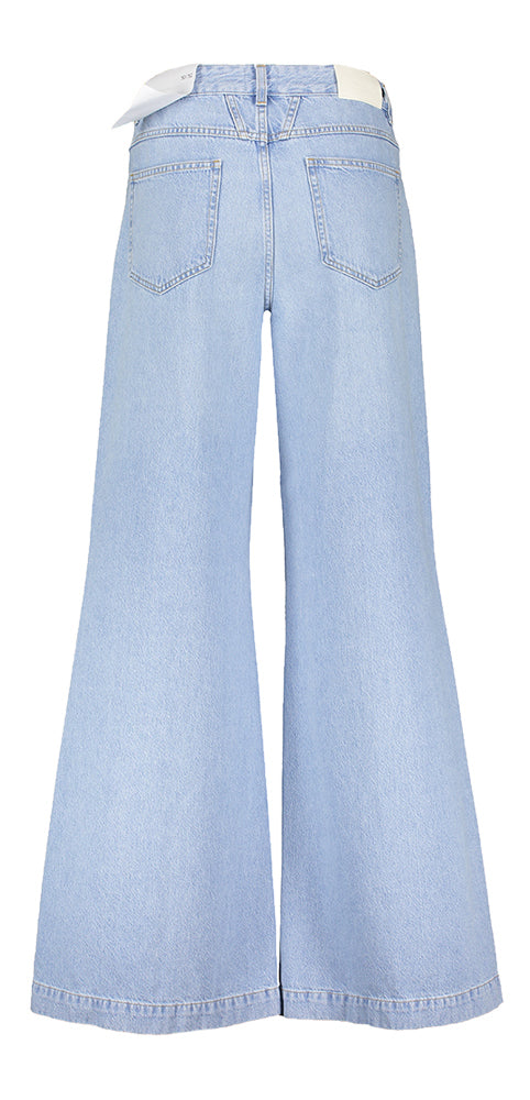 Jean bleu clair coupe large taille haute fermé