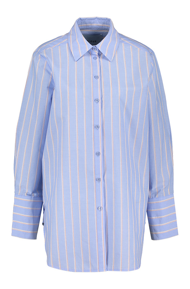 Lichtblauwe katoenen bloes met rode en witte strepen Liora Minus