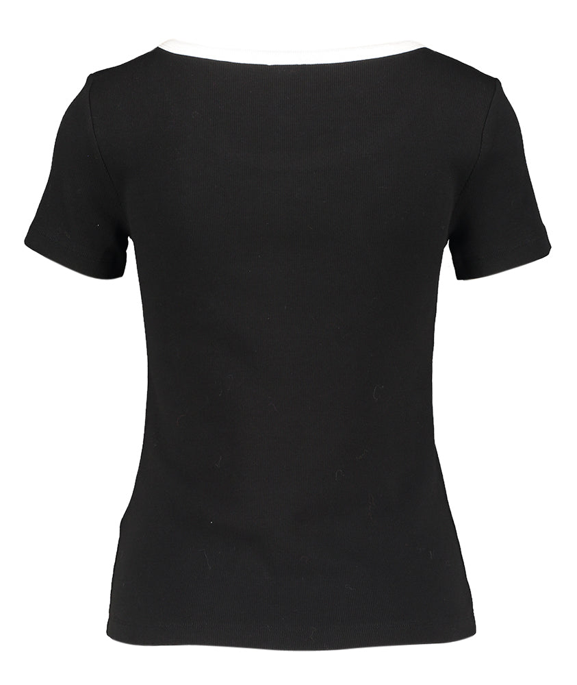 T-shirt noir côtelé à col blanc Riani