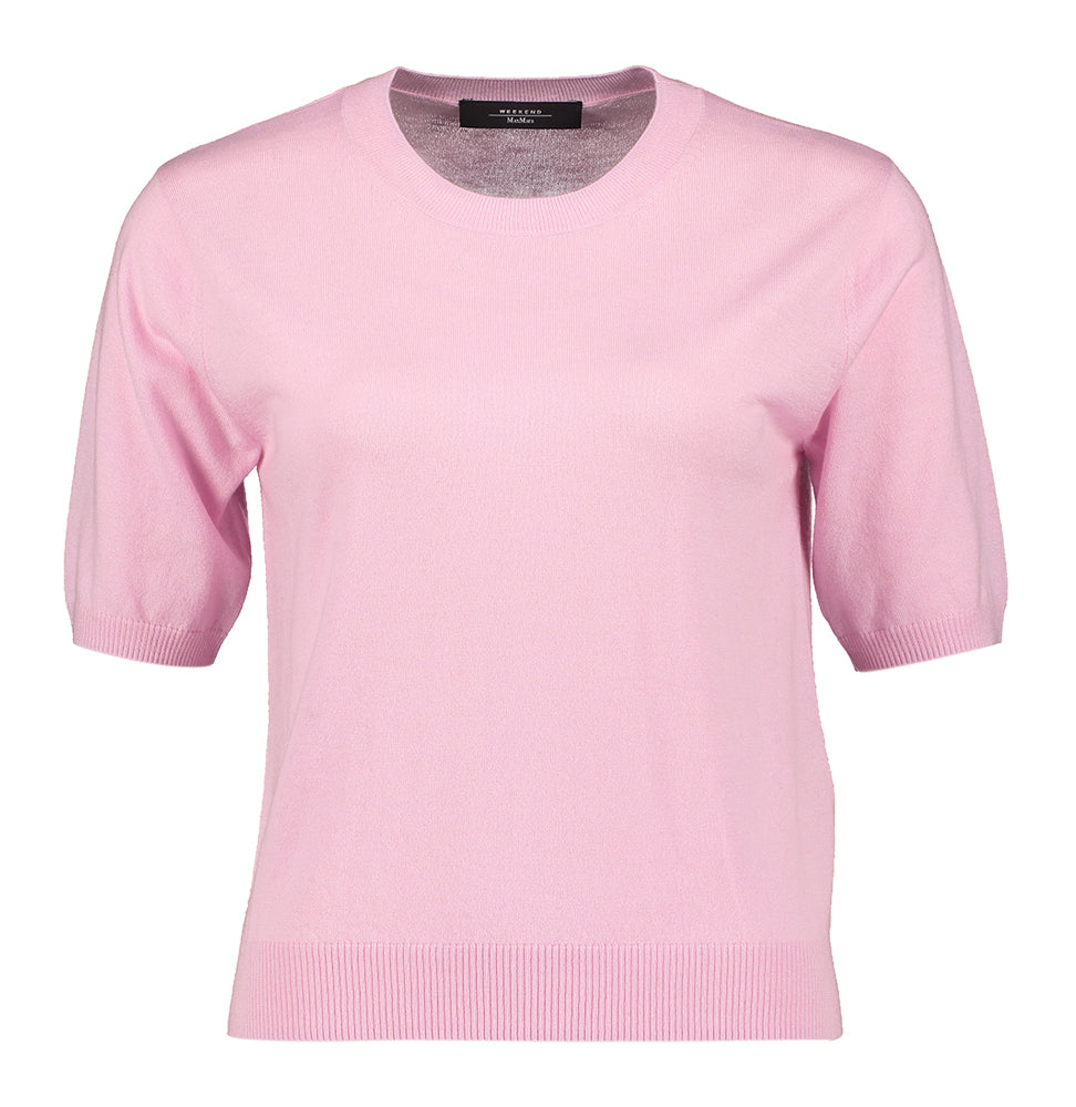 Roze wollen set met cardigan en trui met korte mouwen Decano Max Mara