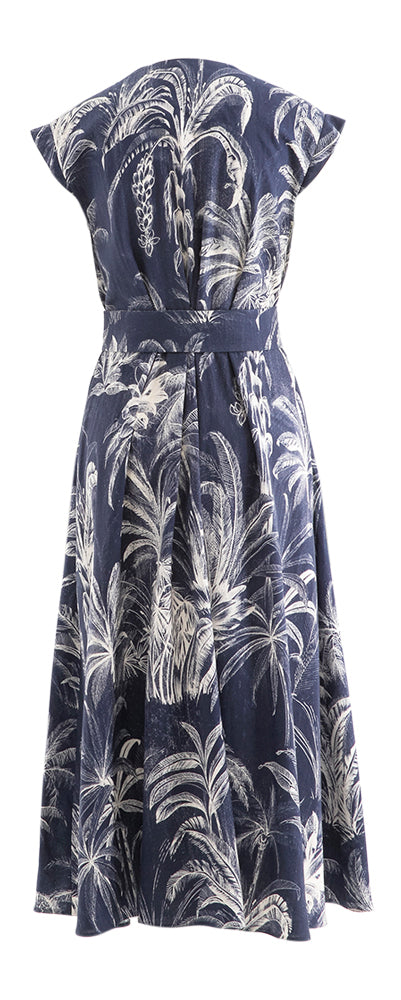 Robe longue bleu denim à jupe plissée imprimée de fleurs Aline Marella