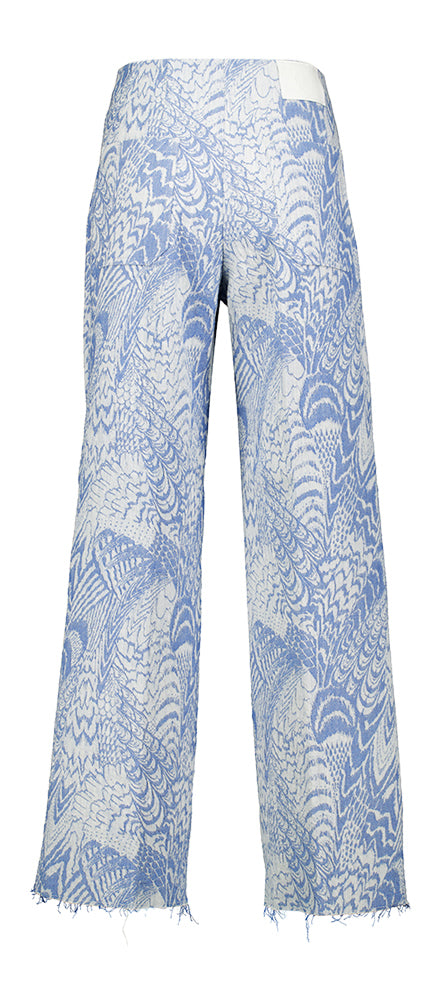 Wijdvallende broek met blauwe print en opgestikte zakken Maraba Momoni