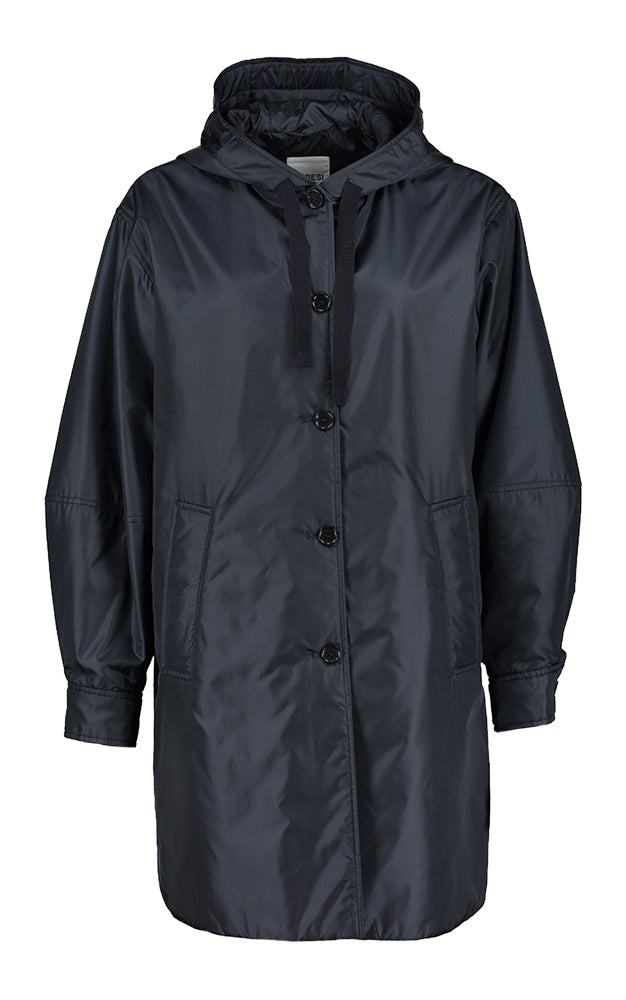 Manteau bleu foncé mi-long à boutons et capuche Aspesi