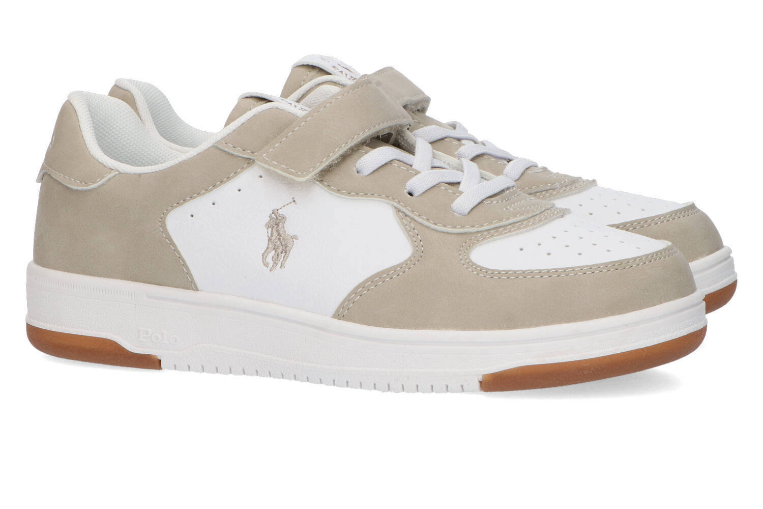 Wit met kaki lage sneakers Ralph Lauren