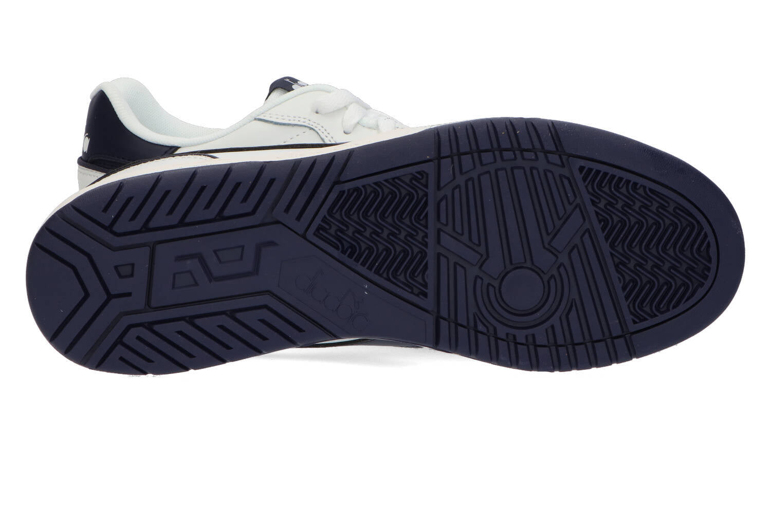 Baskets basses Diadora blanches et bleues à rayures