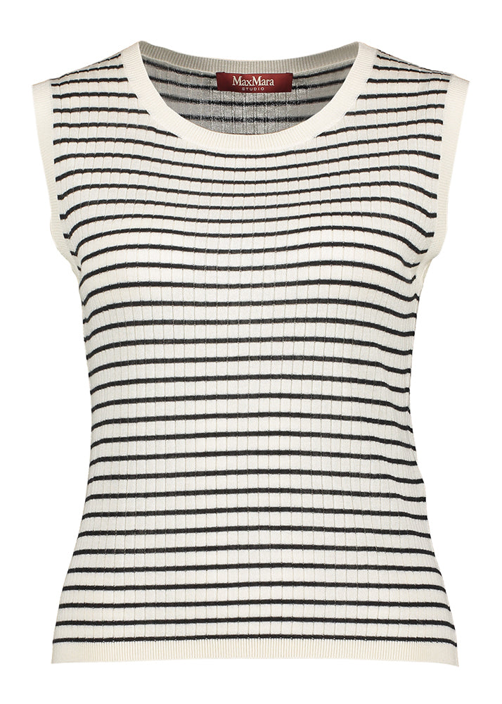 Top côtelé écru à rayures noires Valeria Max Mara