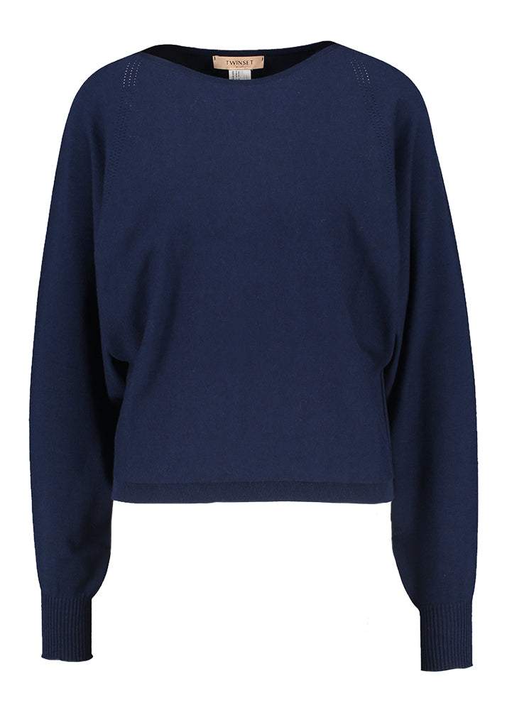 Donkerblauwe pull met ronde hals Twinset