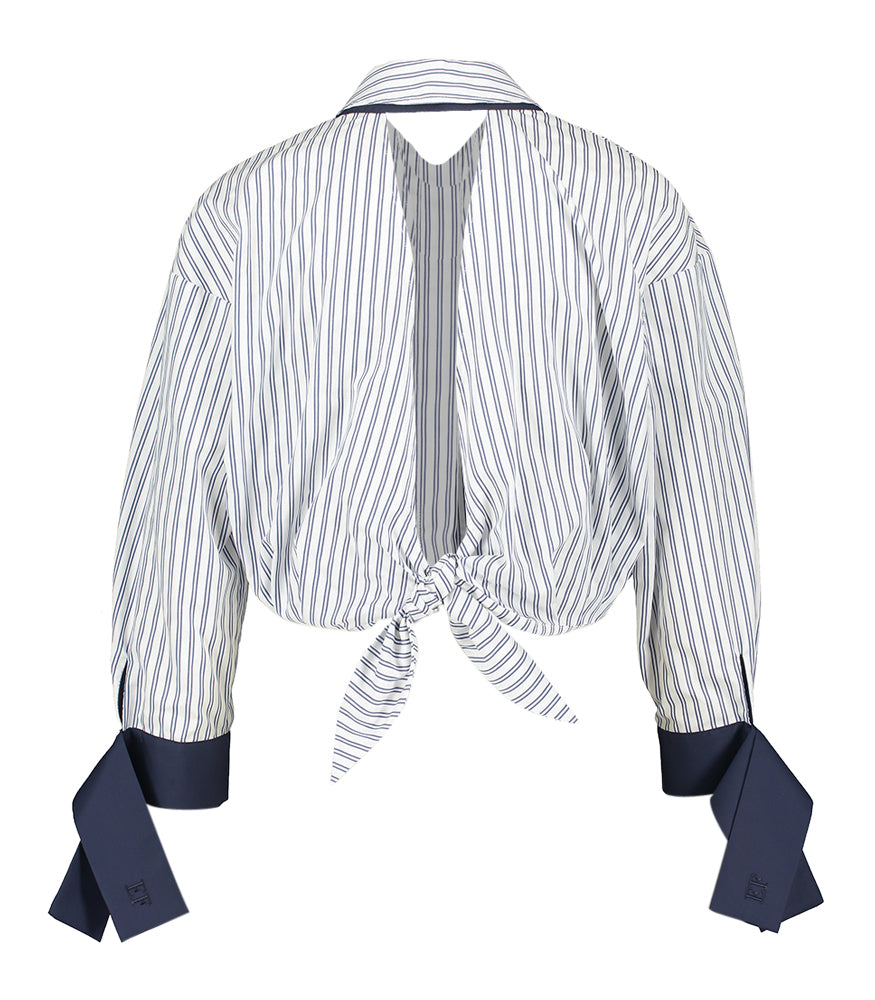 Blauw en wit gestreepte cropped blouse Elisabetta Franchi