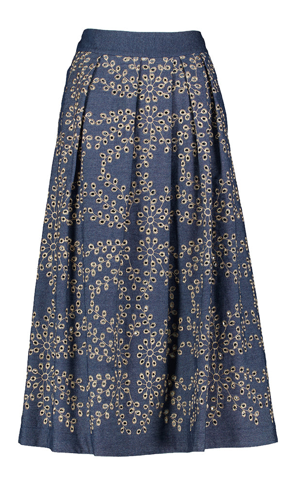 Jupe en denim bleu à motif Tabia Gigue