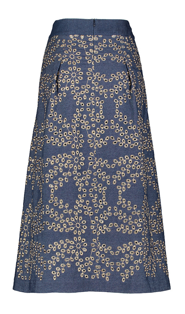 Jupe en denim bleu à motif Tabia Gigue