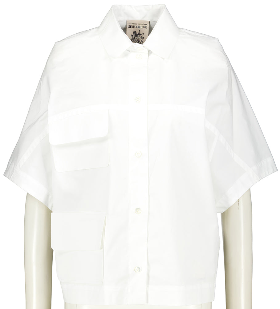 Witte oversized bloes met opgestikte zakken Semicouture