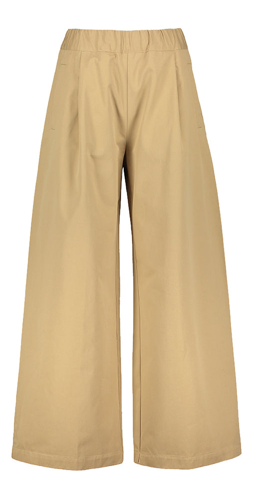 Pantalon beige à jambes larges, plissé et élastique, semi-couture