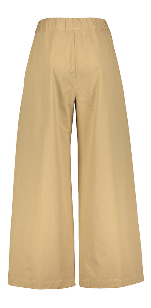 Pantalon beige à jambes larges, plissé et élastique, semi-couture