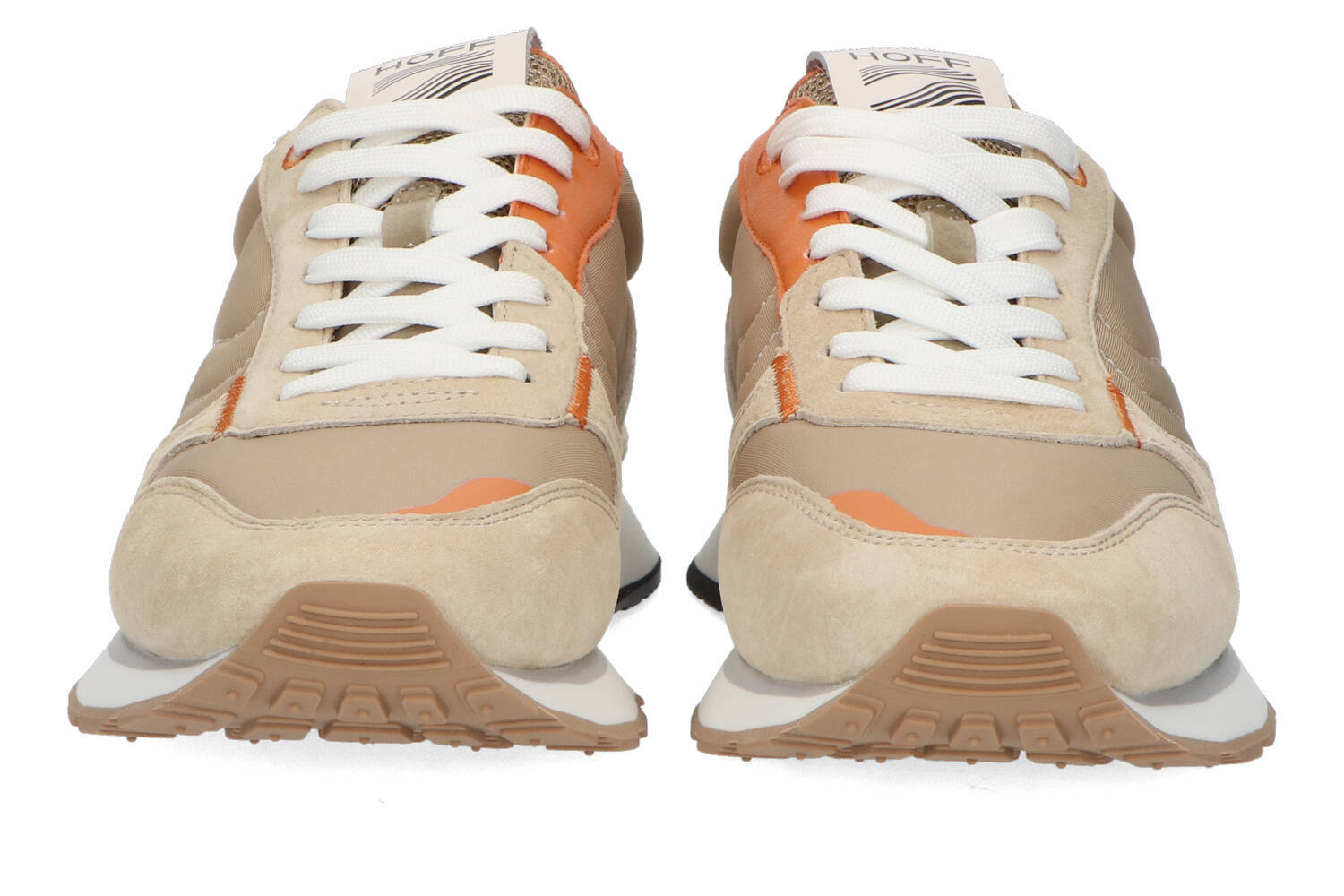 Beige lage sneakers met oranje details Benares Hoff