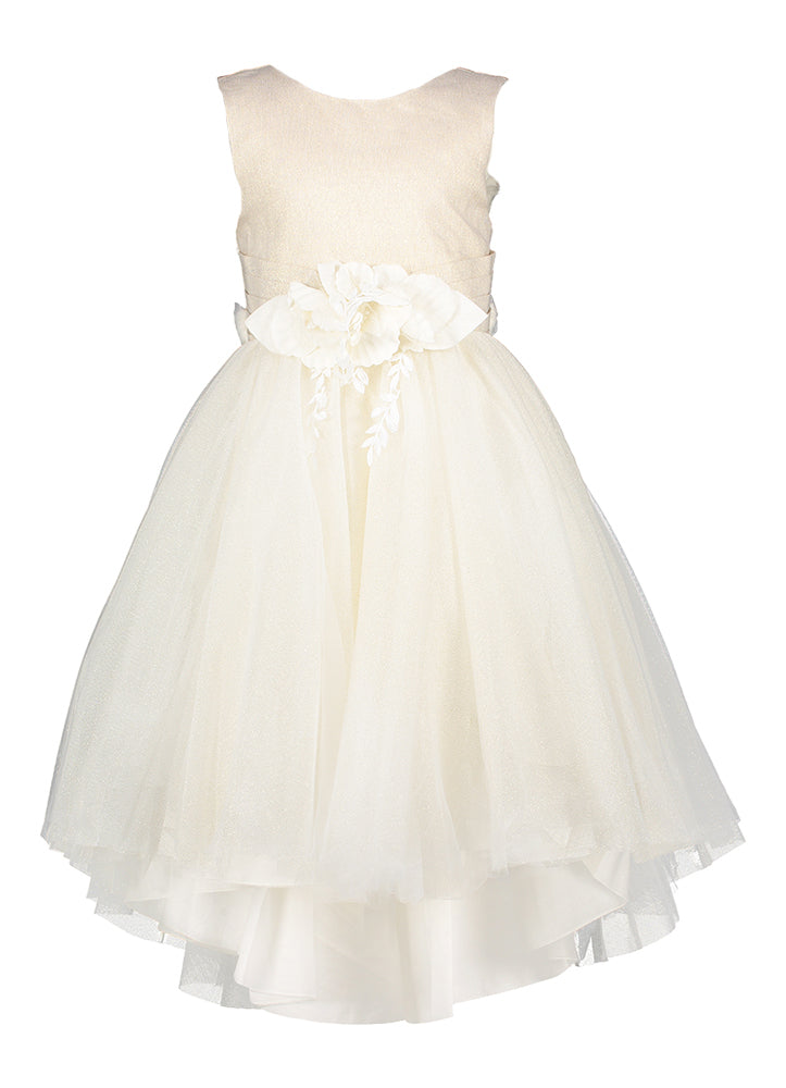 Robe en tulle beige ornée de fleurs et de paillettes dorées Abel&amp;Lula