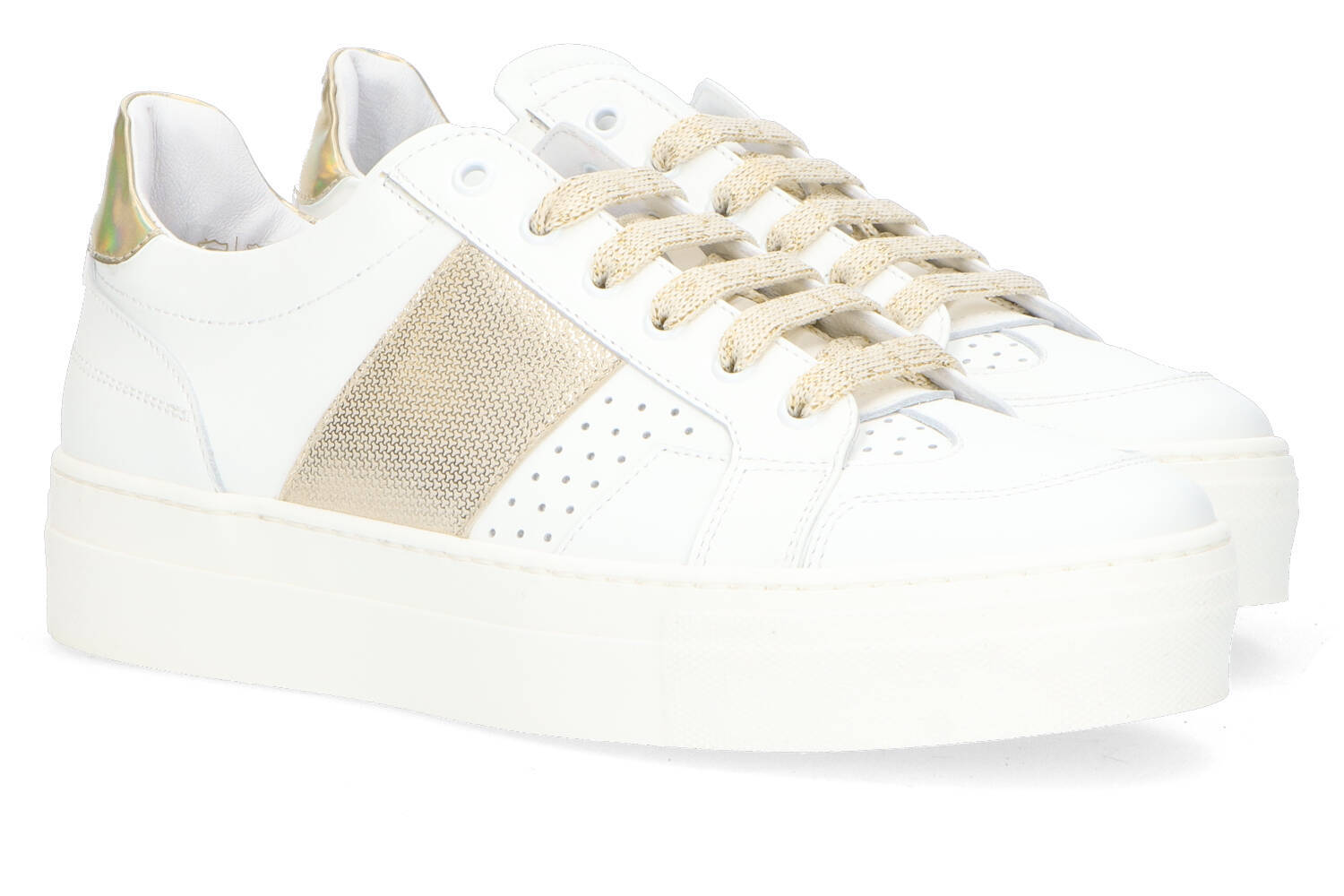 Baskets basses blanches avec détails dorés RTB