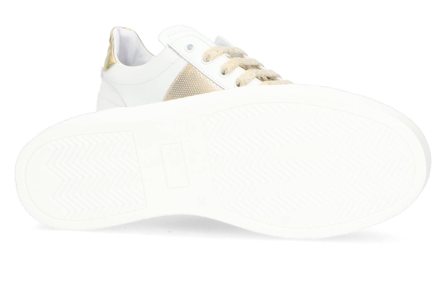 Baskets basses blanches avec détails dorés RTB