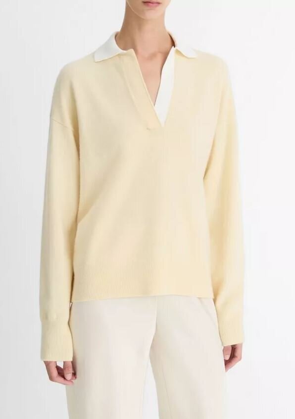 Polo en laine vanille à manches longues Vince