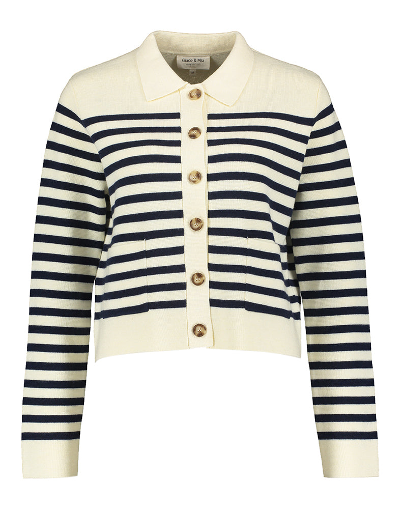 Ecru cardigan met blauwe strepen Pam Grace & Mila