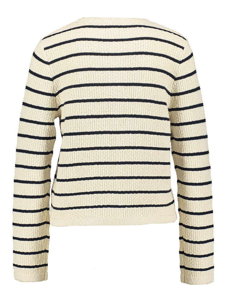 Gilet beige en maille à rayures bleues Paca Grace &amp; Mila