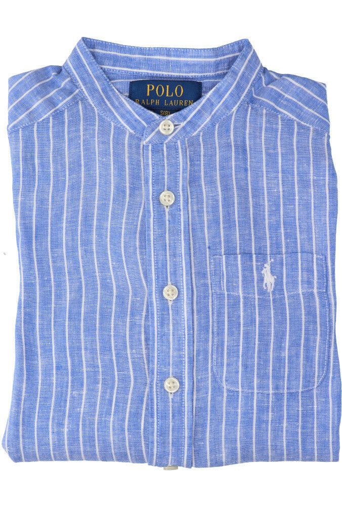 Chemise en lin à rayures bleues et blanches (coupe classique) à manches longues Ralph Lauren