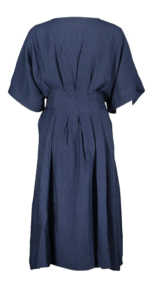 Robe bleu foncé Nickie FRNCH à col en V et manches papillon