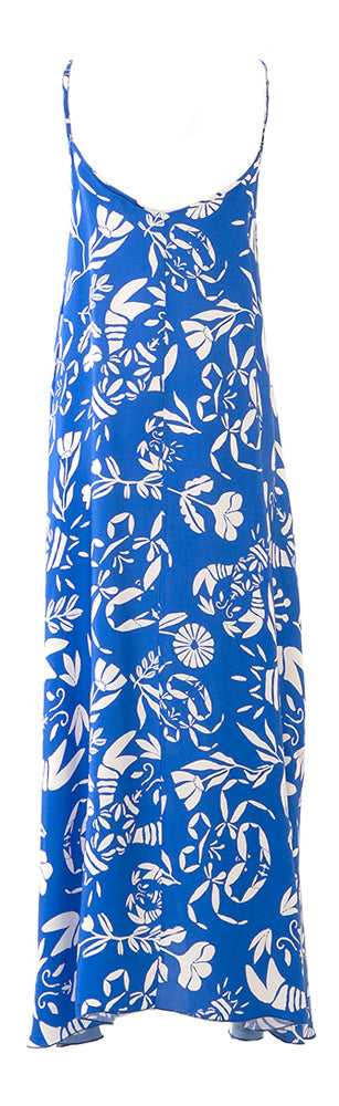 Robe longue d'été ample couleur cobalt à imprimé floral Isys France