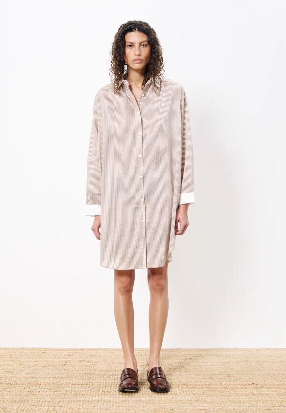Robe-chemise beige oversize à rayures bleues Luane FRNCH