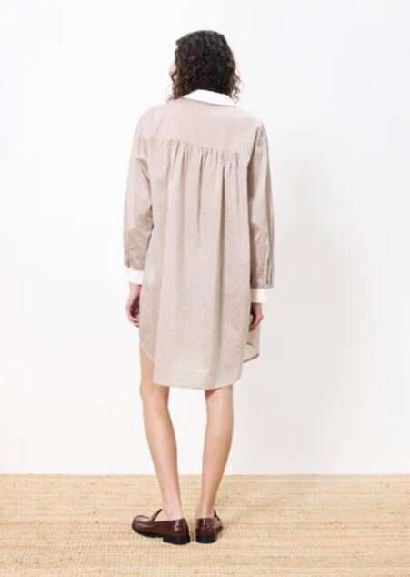 Robe-chemise beige oversize à rayures bleues Luane FRNCH