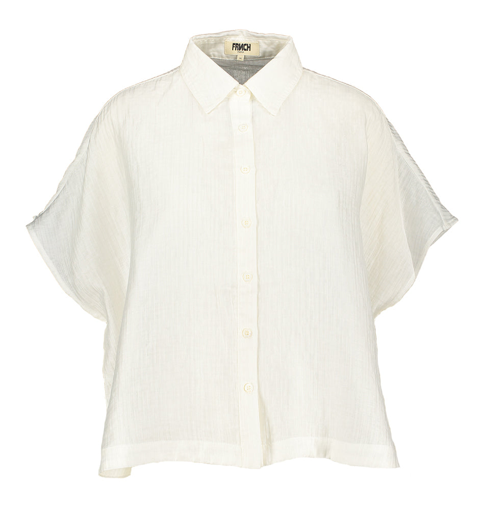 Witte oversized bloes in kreukstof Abiba FRNCH