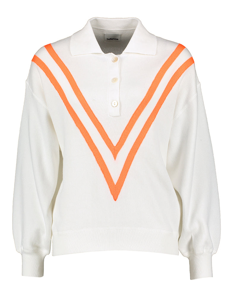 Pull blanc à rayures orange fluo Bellerose