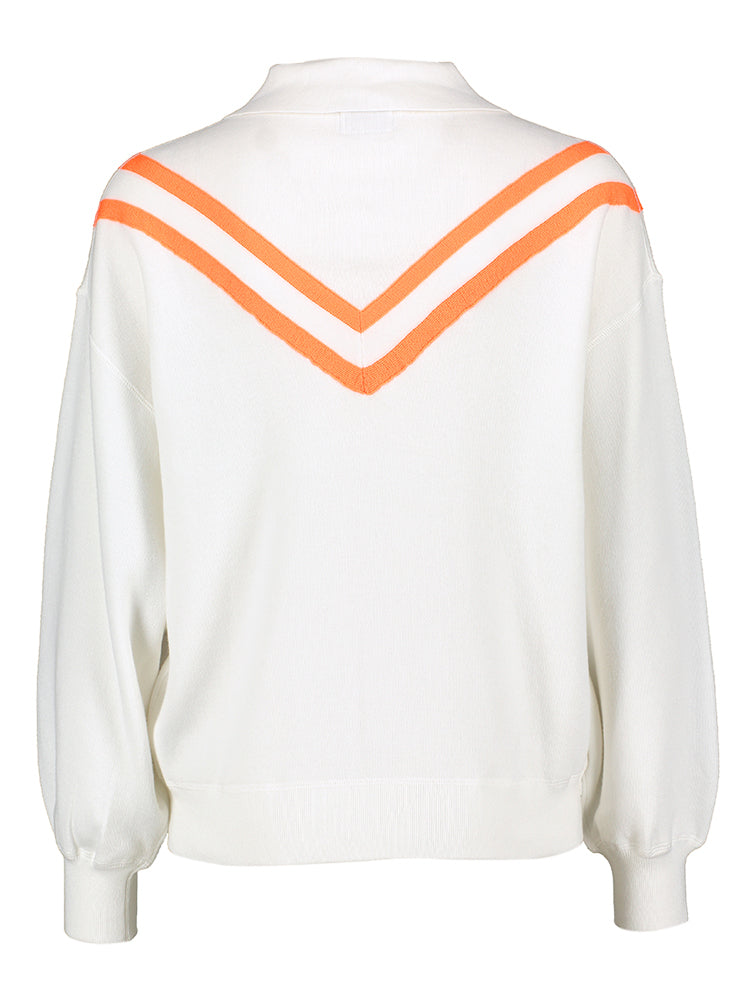 Pull blanc à rayures orange fluo Bellerose
