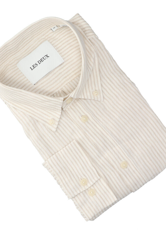 Chemise en lin écru (coupe classique) à rayures Les Deux