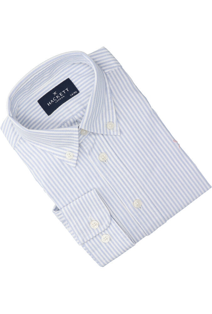 Chemise en coton blanc à rayures bleues Hackett