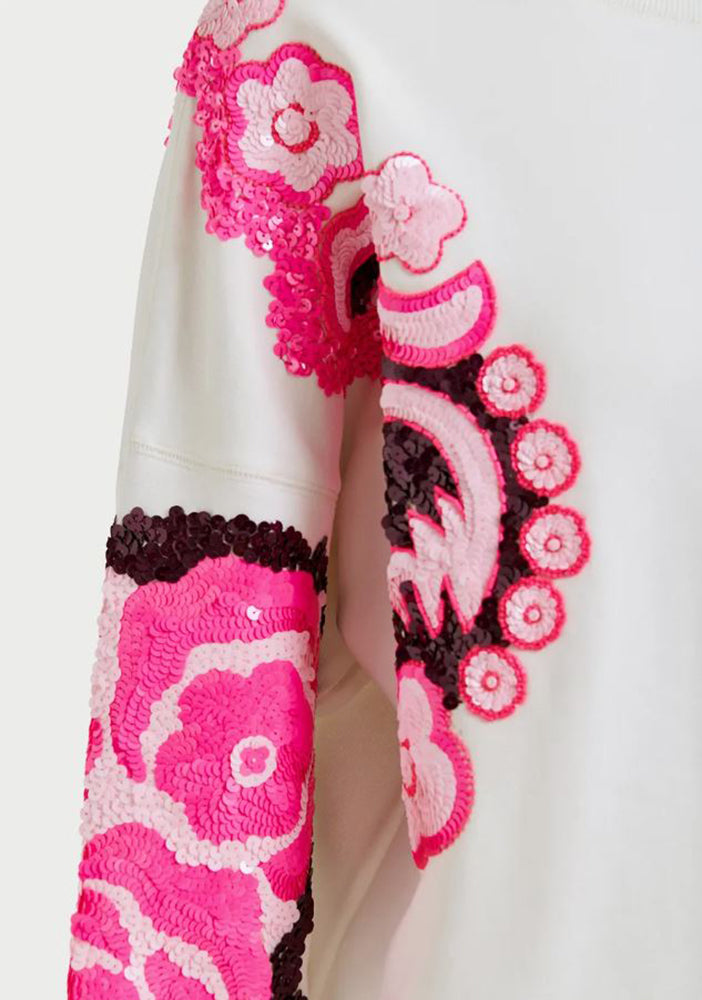 Pull blanc à imprimé floral en sequins Hecrazy Essentiel
