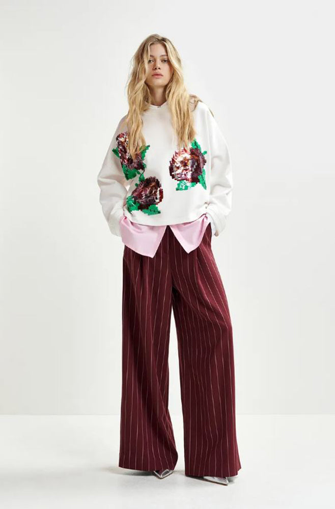 Pull en coton bio blanc, bordeaux et vert à sequins Hedance Essentiel