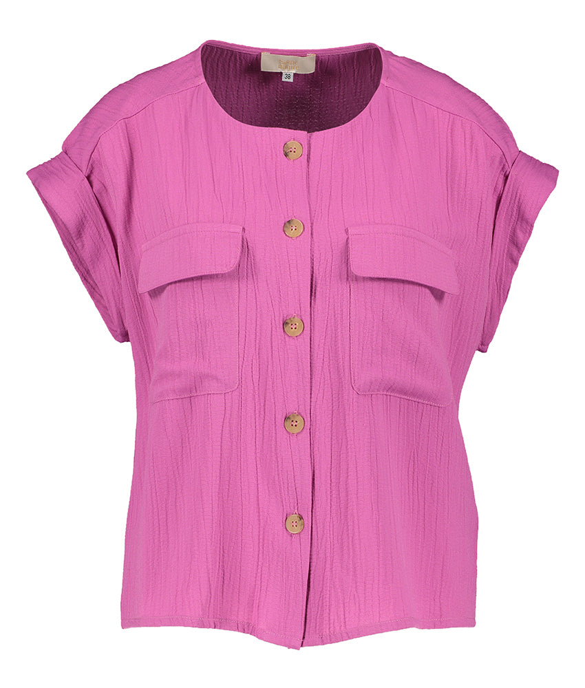 Fushia roze bloes met structuur en opgestikte zakken Signe Nature