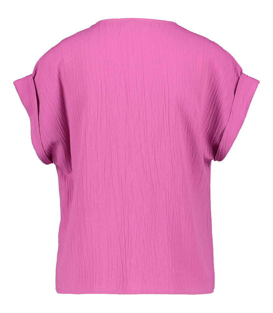 Fushia roze bloes met structuur en opgestikte zakken Signe Nature