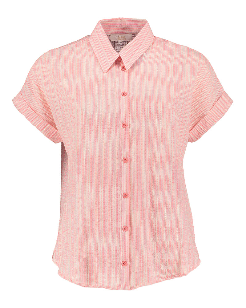 Blouse écru à rayures roses et orange Signe Nature