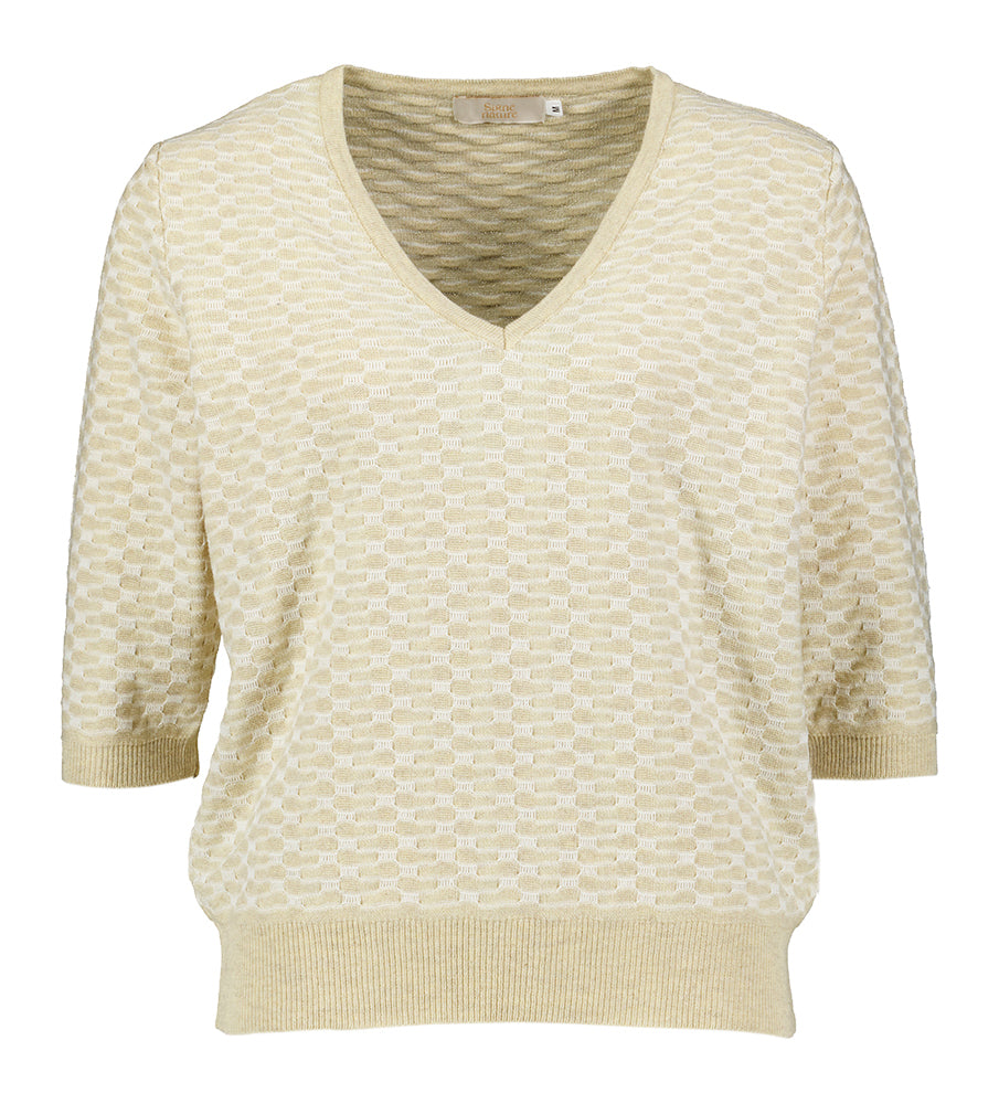 T-shirt beige à col en V Signe Nature