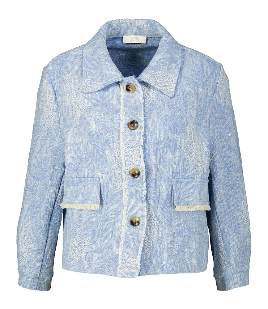 Veste en jean bleu avec imprimé beige doux Signe Nature