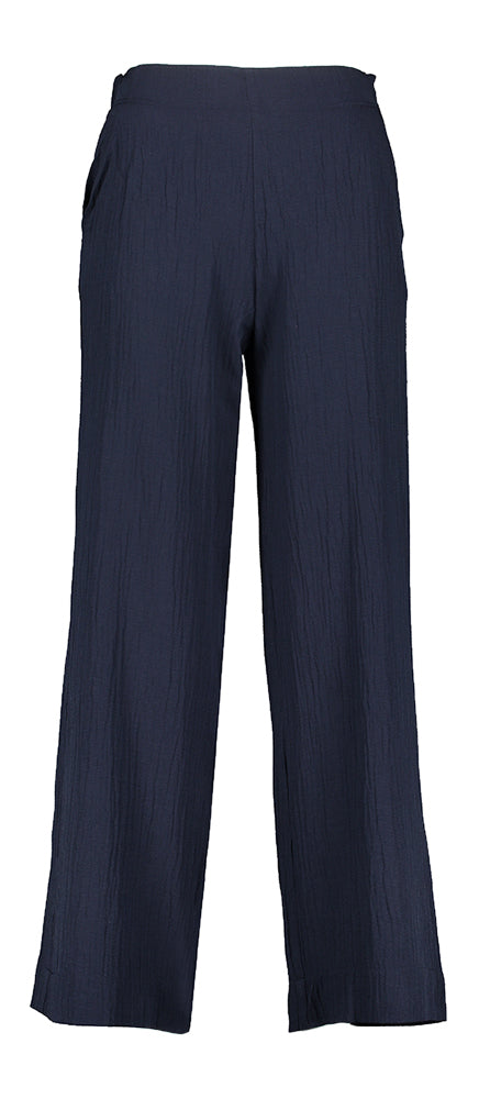 Pantalon bleu foncé à la coupe souple et structurée, avec élastique, Signe Nature