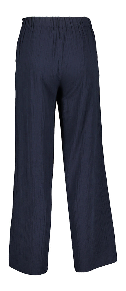 Pantalon bleu foncé à la coupe souple et structurée, avec élastique, Signe Nature