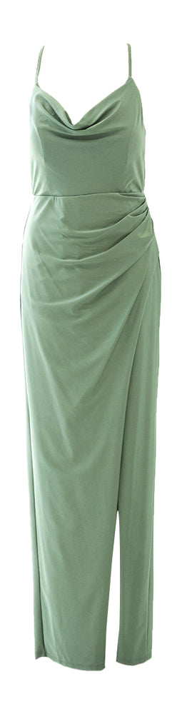 Robe cocktail vert kaki brillant avec fente sur le devant Vera Mont
